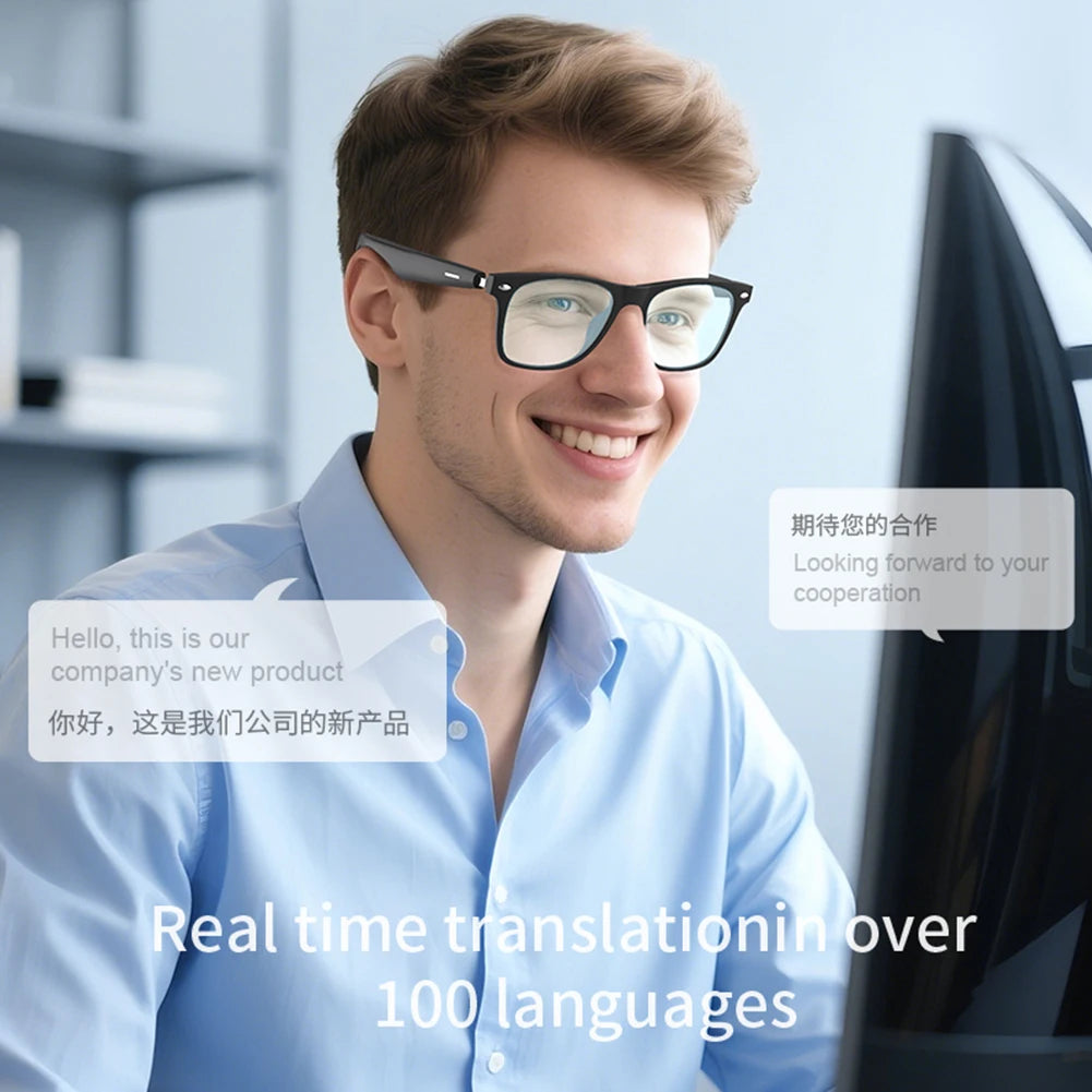 AI Intelligent Translation Glasses Wireless Headset Sunglasses Built-in Microphone Speakers Earphone Glasses for Outdoor Travel