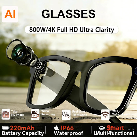 Waterproof Glasses 800W pixel Shooting Photo Video Voice AI Glasses HD 4K HD Camera Call Smart  AI Translation Bluetooth Glasses
