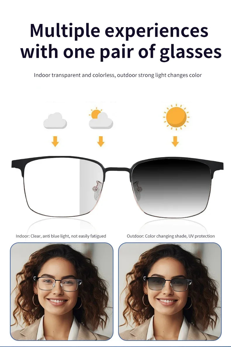 Wireless Prescription AI Glasses Photochromic Sunglasses Anti Blue Ray Reading Glasses